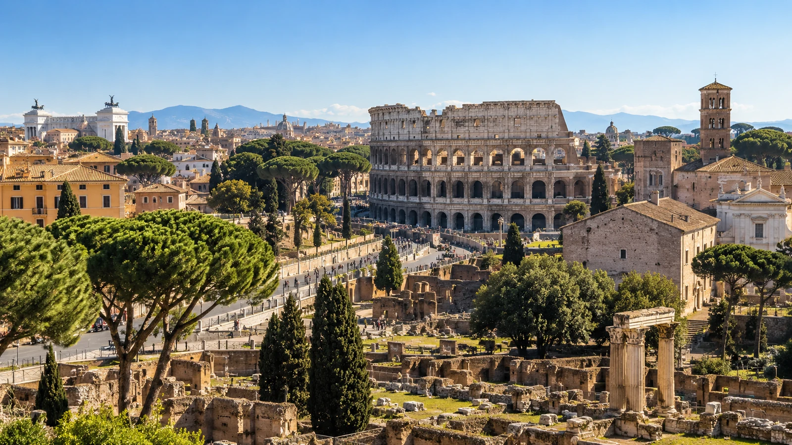 Vue panoramique de Rome avec le Colisée au centre